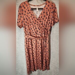 Tickled Teal Large Faux Wrap Belt Berkeley Midi Dress Rust Floral